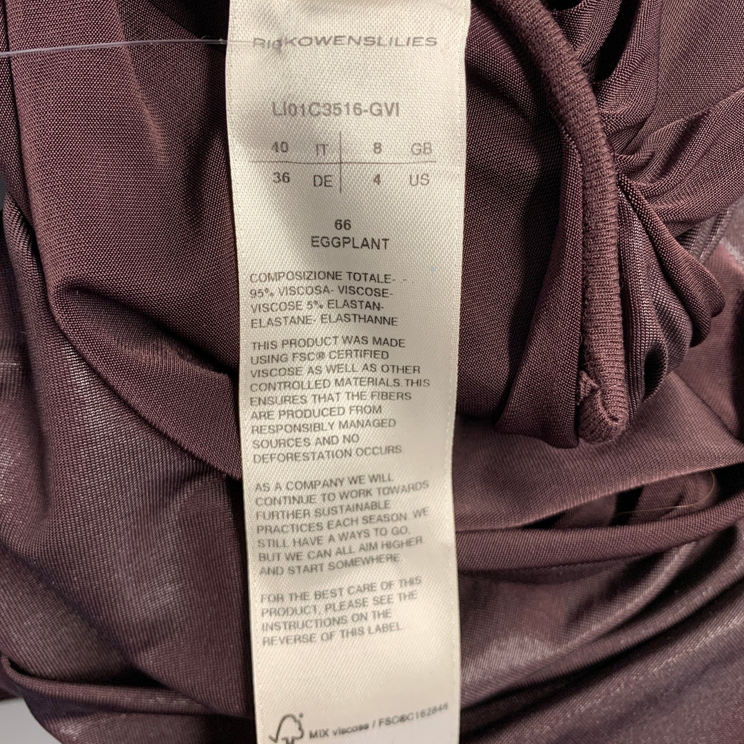 RICK OWENS Size 4 Purple Viscose Blend Draped One Shoulder Cocktail Dress