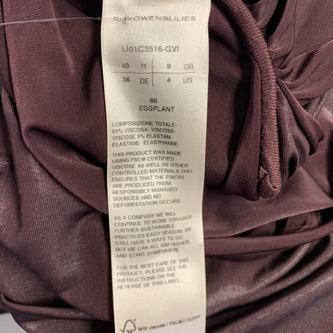 RICK OWENS Size 4 Purple Viscose Blend Draped One Shoulder Cocktail Dress