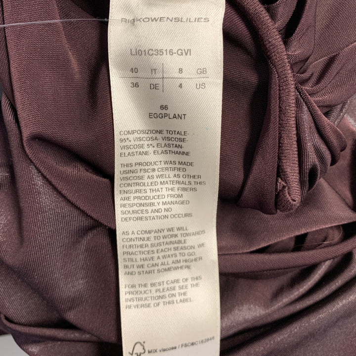 RICK OWENS Size 4 Purple Viscose Blend Draped One Shoulder Cocktail Dress
