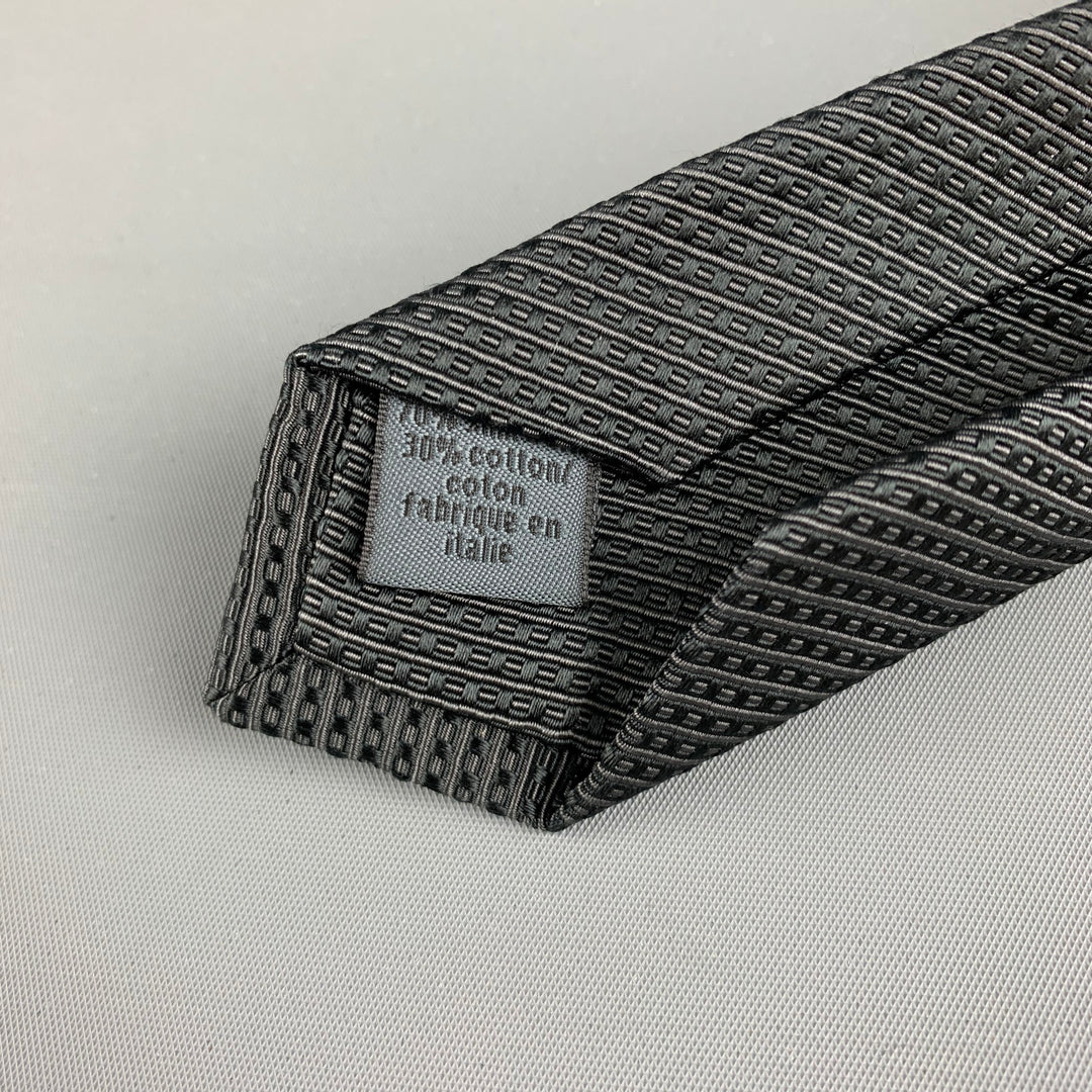 JOHN VARVATOS Cravate en coton à rayures diagonales gris noir