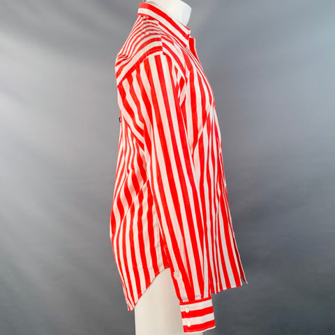 GIANMARCO VENTURI Vintage Size S Red White Stripe Cotton One Pocket Long Sleeve Shirt