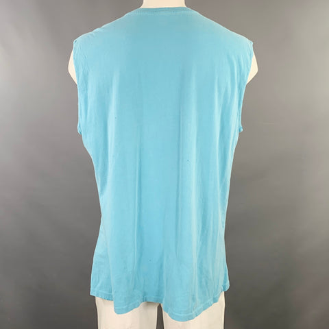 MADEWORN Size XXL David Bowie Blue Pink Print Cotton Sleeveless T-shirt