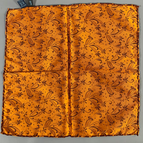 MASSIMO BIZZOCCHI Brown Gold Jacquard Silk Pocket Square