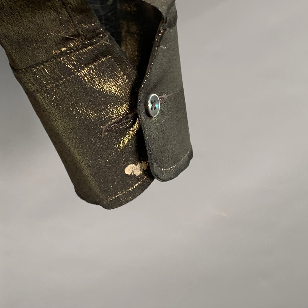 DOLCE & GABBANA Size S Gold Black Metallic Silk Hidden Buttons Long Sleeve Shirt