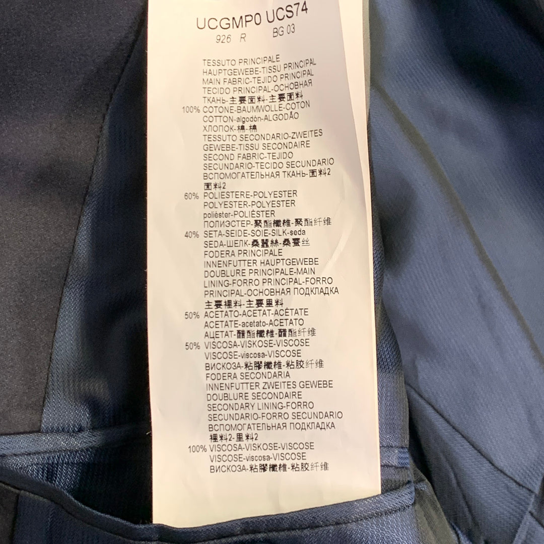 ARMANI COLLEZIONI Size 42 Navy Black Plaid Cotton Velvet Peak Lapel Sport Coat