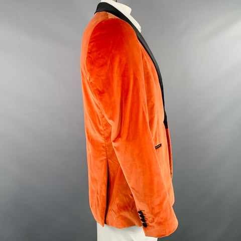 PAUL SMITH Size 42 Orange Black Velvet Cotton Shawl Collar Sport Coat