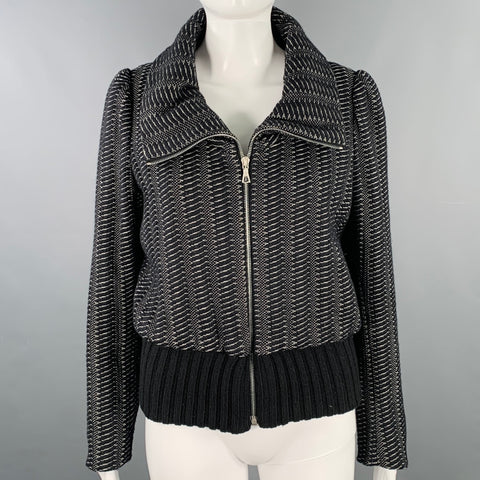 DRIES VAN NOTEN Size S Black White Wool Blend Stripe Zip Up Jacket
