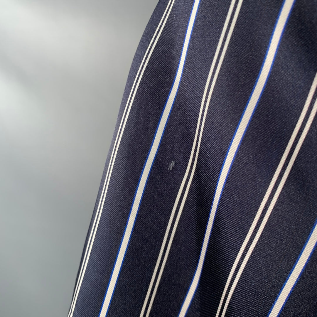 REISS Size S Svenson Navy White Stripe Polyester Regular Fit Camp Short Sleeve Shirt