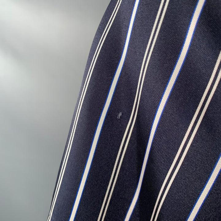 REISS Size S Svenson Navy White Stripe Polyester Regular Fit Camp Short Sleeve Shirt
