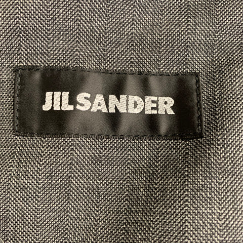 JIL SANDER Size 34 Grey Herringbone Polyamide Hidden Snaps Coat