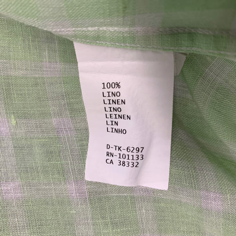 ERMENEGILDO ZEGNA Size L Green White Plaid Linen Button Up Short Sleeve Shirt