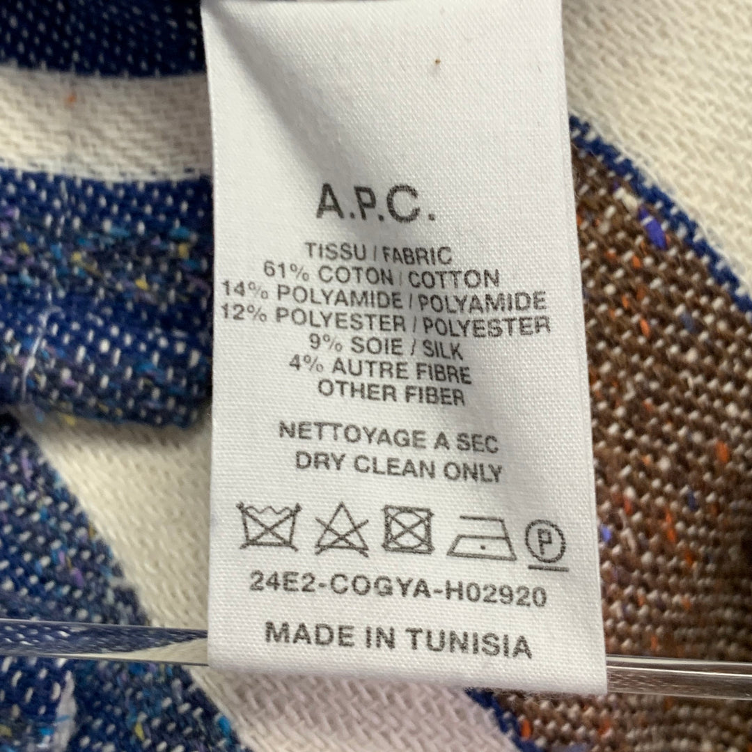 A.P.C. Size M Brown Navy Cream Stripe Cotton Blend One Pocket Long Sleeve Shirt