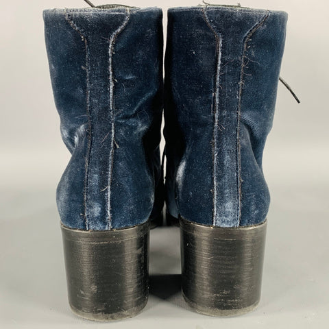FREDA SALVADOR Size 7 Blue Velvet Lace-Up Boots