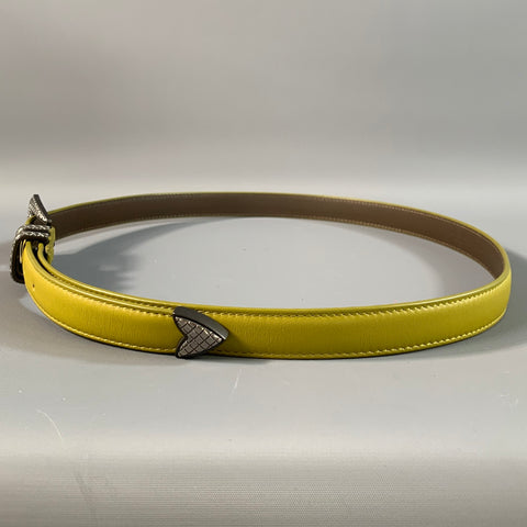 BOTTEGA VENETA Size 38 Green Brown Solid Leather Belt