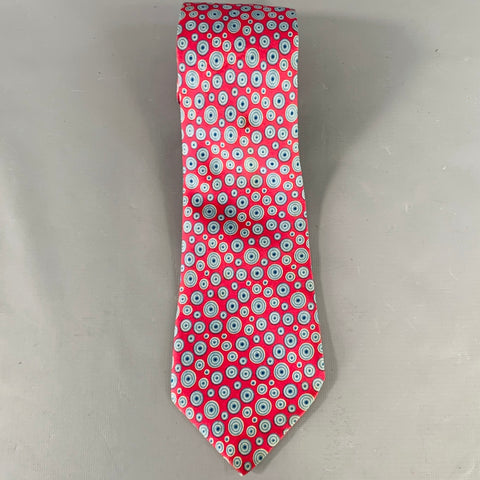 HERMES Red Blue White Circles Silk Tie