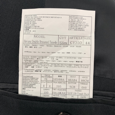 SUITSUPPLY Size 34 Black Linen Double Breasted Sport Coat