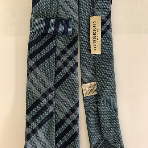BURBERRY Blue Whie light blue Stripe Silk  Linen Tie