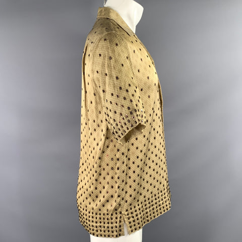 DRIES VAN NOTEN SS2021 Size 34 Tan Brown 212-520 Beaded Viscose Short Sleeve Shirt