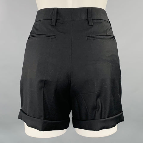 PRADA Size 2 Black Wool Cuffed Shorts