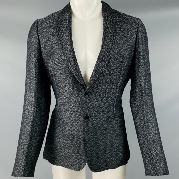 PAUL SMITH Taille 40 Manteau de sport en lin et coton jacquard gris noir