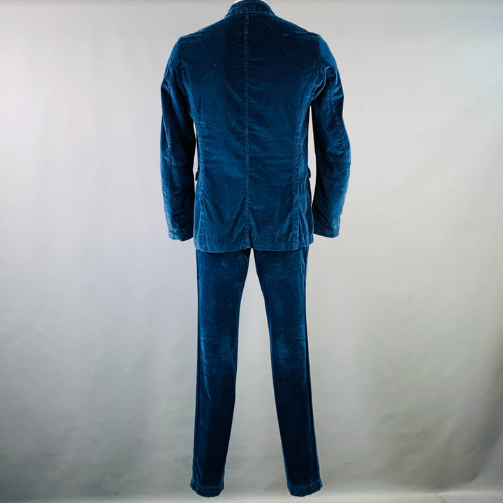 DRIES VAN NOTEN Size 42 Navy Black Velvet Cotton Nehru Collar Suit