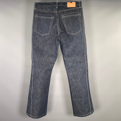 ROTOl Size 32 Navy Contrast Stitch Cotton Flared Jeans