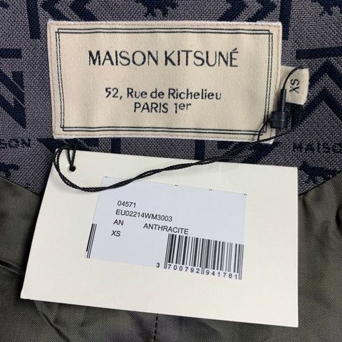 MAISON KITSUNE Size XS Grey Navy Monogram Polyester Blend Coat