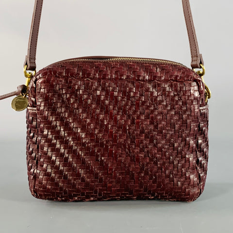 CLARE V. Marisol Red Oxblood Woven Leather Crossbody Handbag