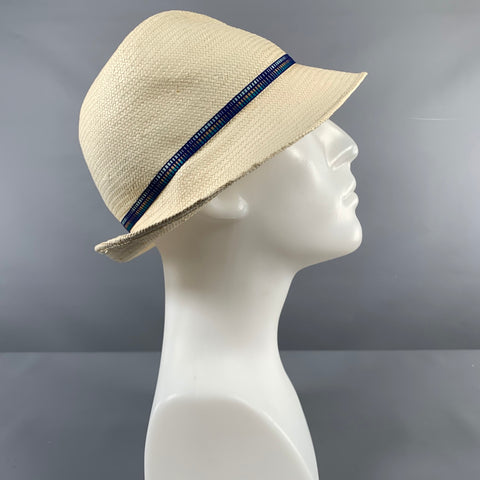 MAKINS Cream Blue Woven Straw Hats