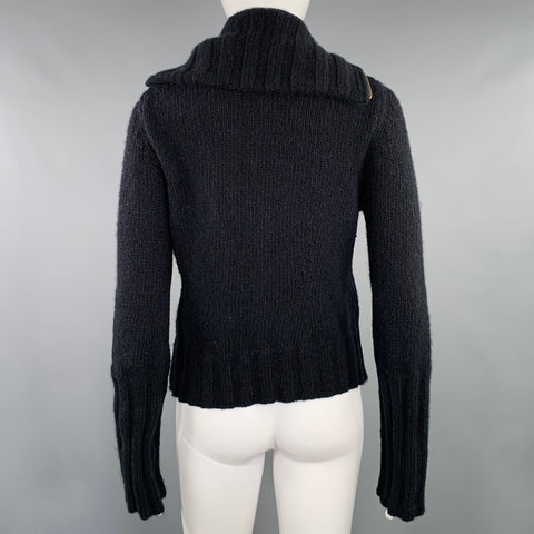 ANN DEMEULEMEESTER Size 8 Black Merino Wool Angora Double Zipper Cardigan