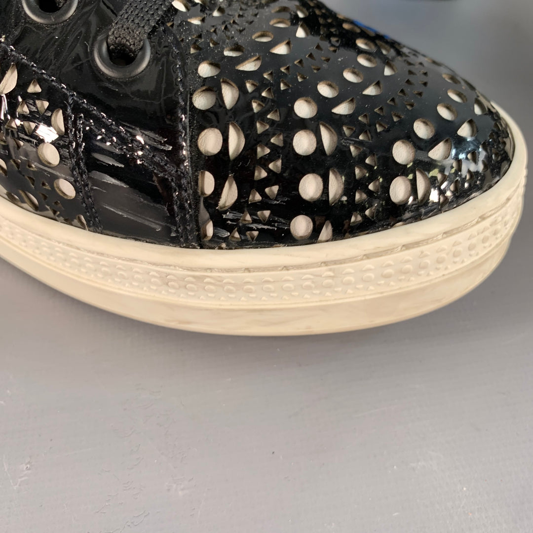 ALAIA Size 9 Black White Perforated Patent Leather Sneakers