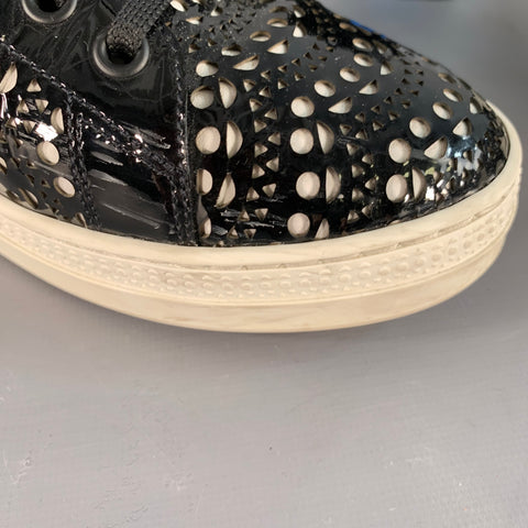 ALAIA Size 9 Black White Perforated Patent Leather Sneakers