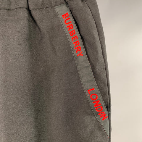 BURBERRY Size L Black Red Logo Wool Mohair Elastic Waistband Casual Pants