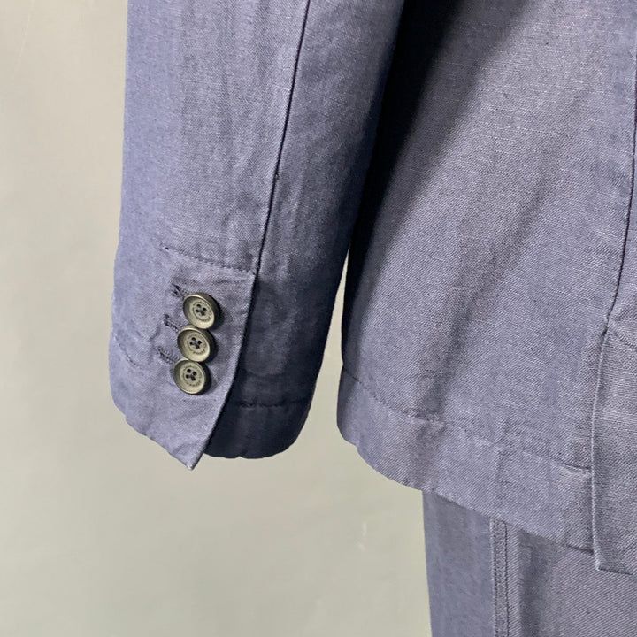 ADAM KIMMEL Size XL Blue Cotton Linen Notch Lapel Suit