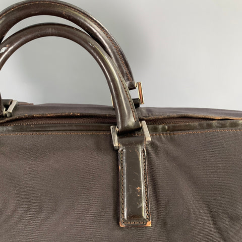 GUCCI Brown Leather Trim Nylon Weekender Bags & Leather Goods