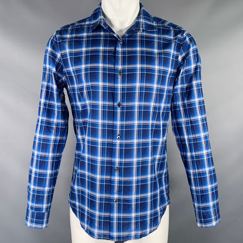 VINCE Size M Navy White Plaid Long Sleeve Shirt