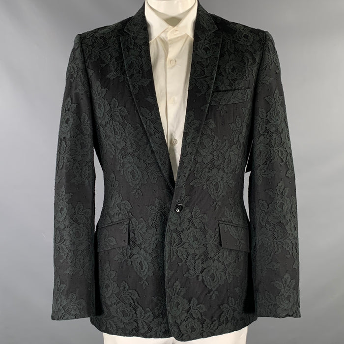 D&G by DOLCE & GABBANA Size 44 Black Lace Notch Lapel Sport Coat
