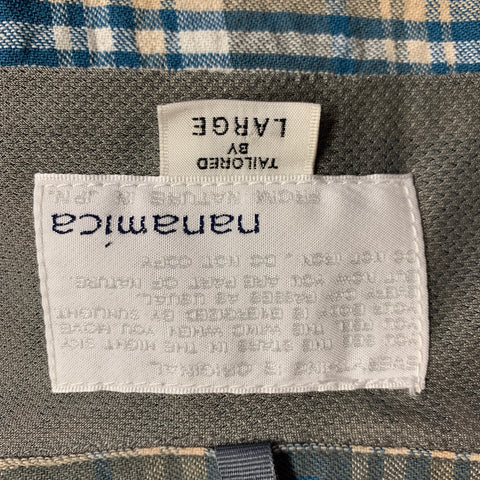 NANAMICA Size L Blue Taupe Plaid Cotton Patch Pockets Long Sleeve Shirt