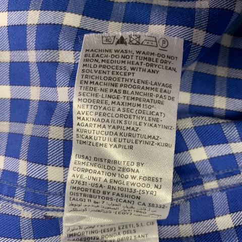 ERMENEGILDO ZEGNA Size L Blue White Checkered Cotton Long Sleeve Shirt