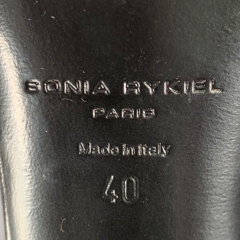SONIA RYKIEL Size 10 Black Leather Stripe Ankle Strap Sandals