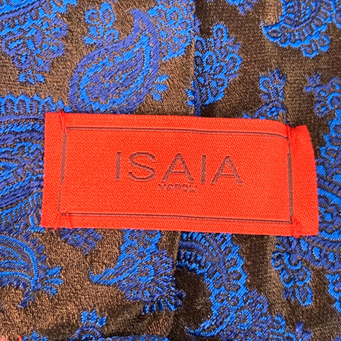 ISAIA One Size Blue Brown Paisley Jacquard Silk Tie