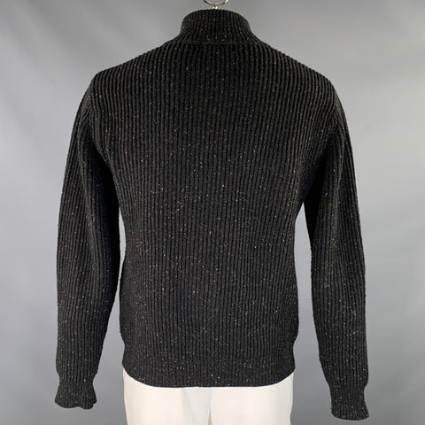 Pull zippé en laine côtelée CREEP taille L noir et gris