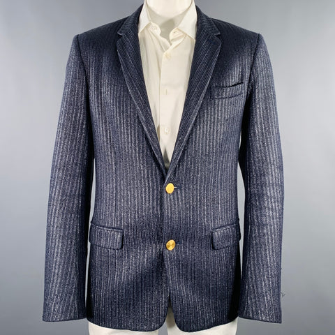 MR. TURK Size 44 Long Navy Charcoal Woven Cotton Blend Sport Coat