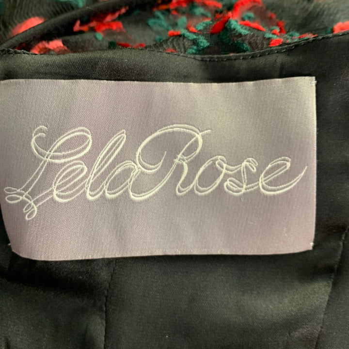 LELA ROSE Size 6 Black Red Silk Blend Floral Evening Cocktail Dress