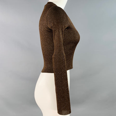 MOSCHINO JEANS Size 6 Brown Gold Acetate Blend Rib Knit V-Neck Pullover