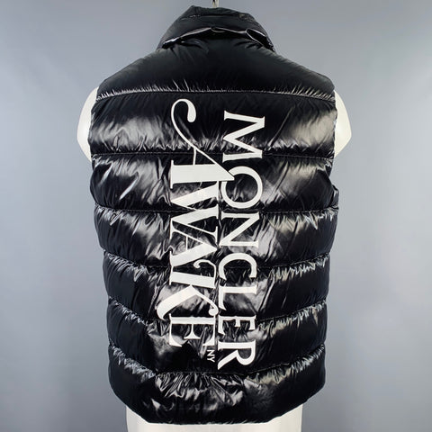 MONCLER x AWAKE SS20 Size XL Black White Print Polyamide Padded Vest