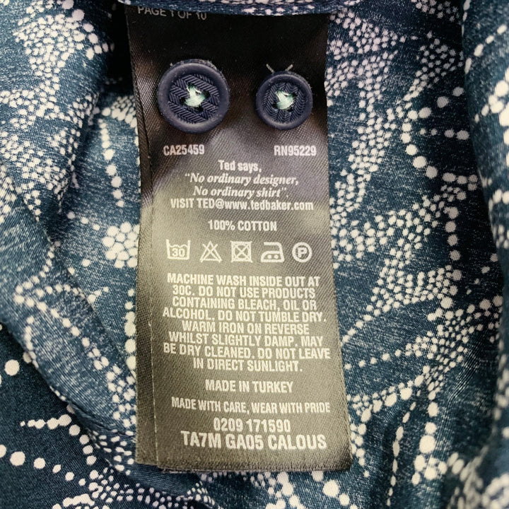 TED BAKER Size XS Calous Navy White Abstract Floral Cotton Short Sleeve Shirt