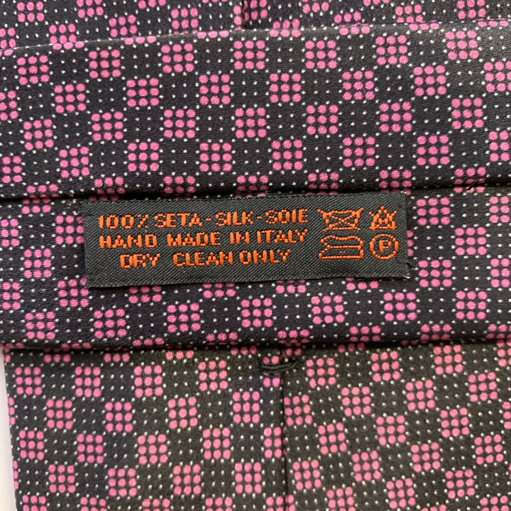 DOLCEPUNTA Pink Black Checkered Silk Tie