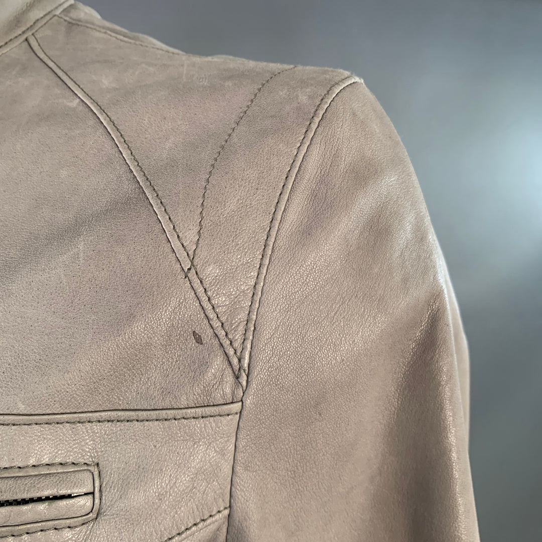 JOHN VARVATOS Size L Grey Leather Zip Up Moto Racer Jacket