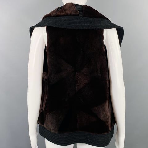 J.MENDEL Size 6 Black Brown Open Front Vest